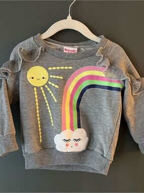 24M Nannette Kids Girls' Grey Rainbow & Sun Sweatshirt with Ruffles